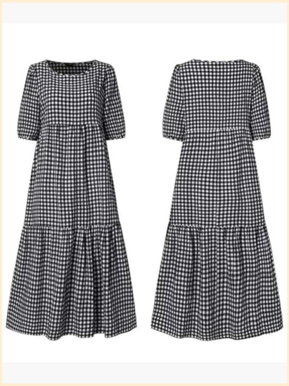 Loose Fit Plaid Long Dress with Lantern Sleeves Casual Swing Dress - Picture 5 of 5